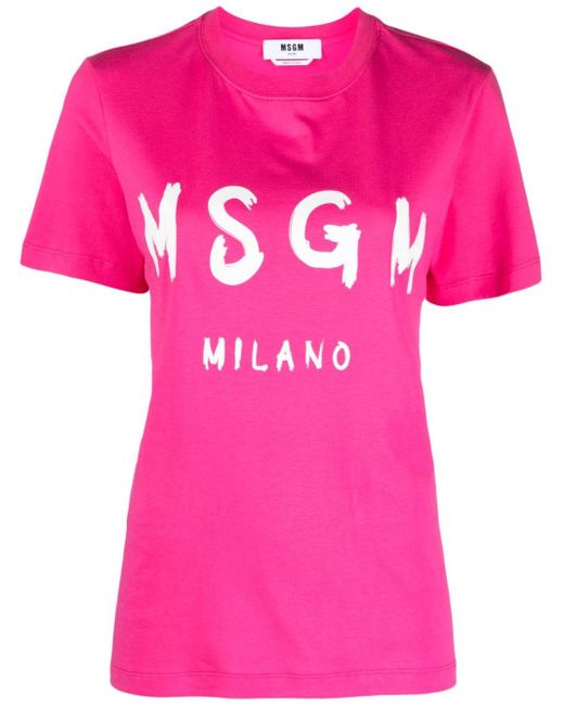MSGM Pink T-Shirt mit Logo-Print