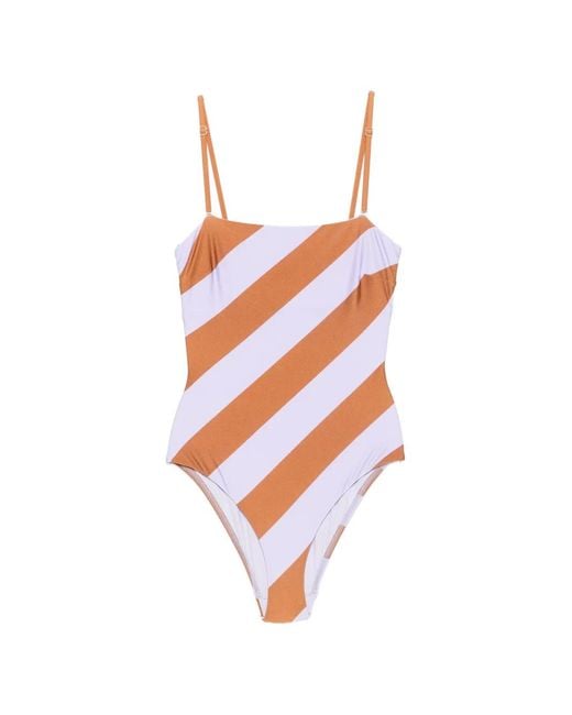 Zimmermann White Indra Stripe-Print Swimsuit