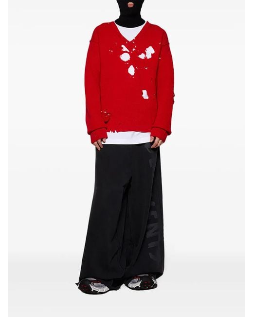 Vetements Red Destroyed Jumper for men