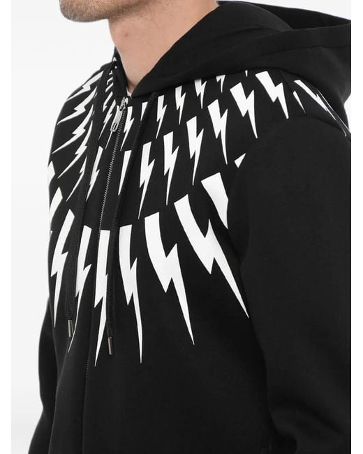 Neil Barrett Black Fairisle Thunderbolt Hoodie for men