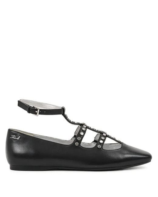 Karl Lagerfeld Black Studded Caged Ballet Flats