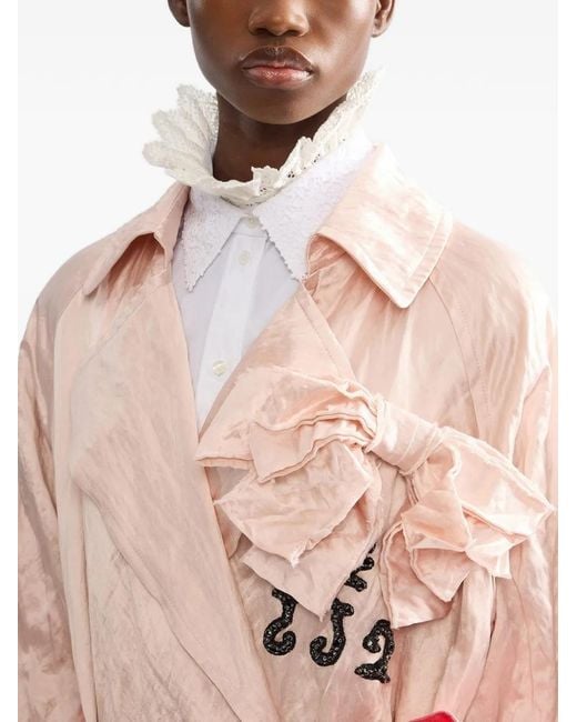 Erdem Pink Floral-Embroidered Belted Coat