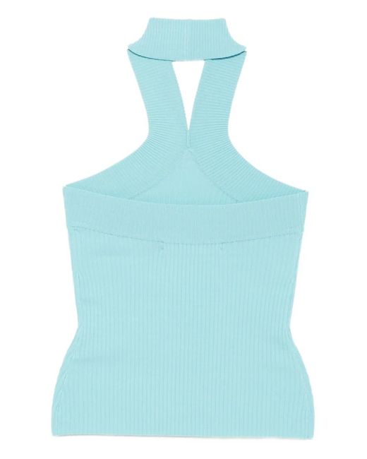 Karl Lagerfeld Blue Halterneck Knit Tank Top