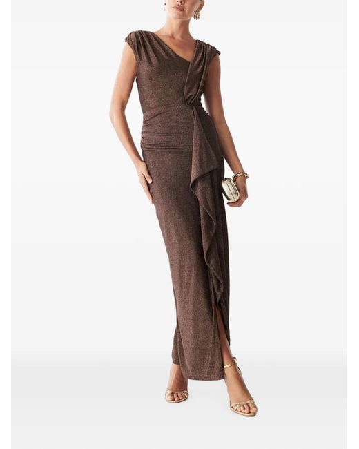 BWLDR Brown Ruffled-Embellishment Maxi Dress