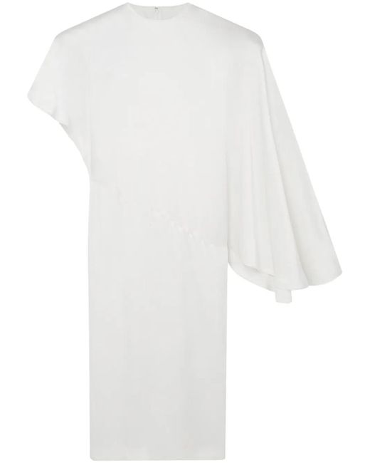 Stella McCartney White Padded-Shoulder Asymmetric Midi Dress