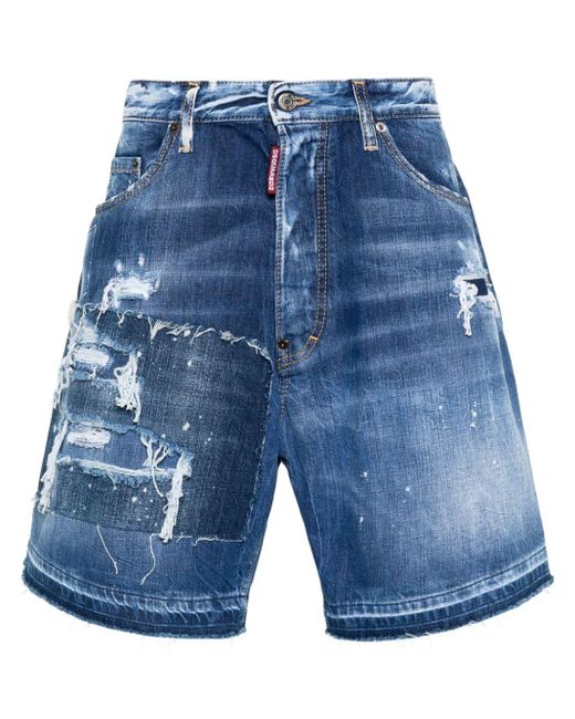 DSquared² Blue Ripped Denim Shorts for men