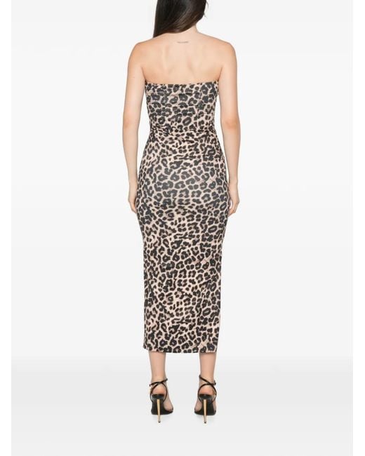 Twentyfourhaitch White Leopard-Print Strapless Midi Dress