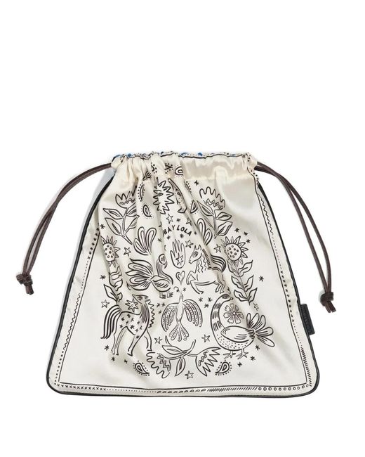Bimba Y Lola White Drawstring Pouch Bag