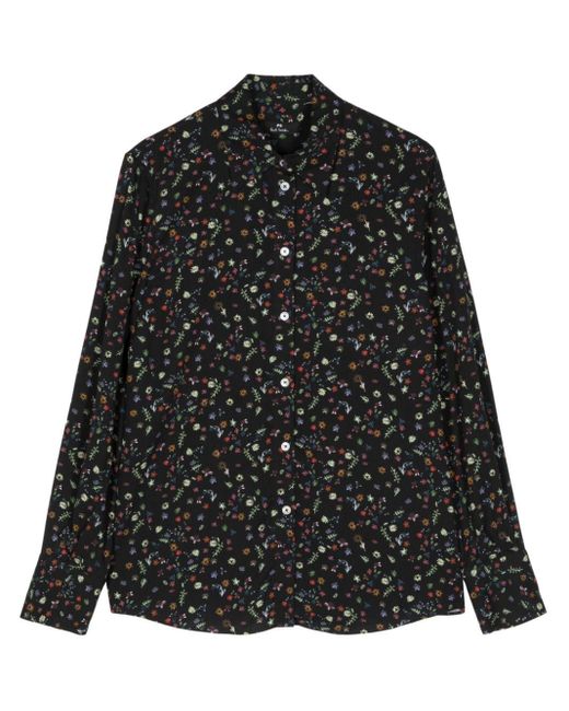 PS by Paul Smith Black Floral-print Cotton Shirt