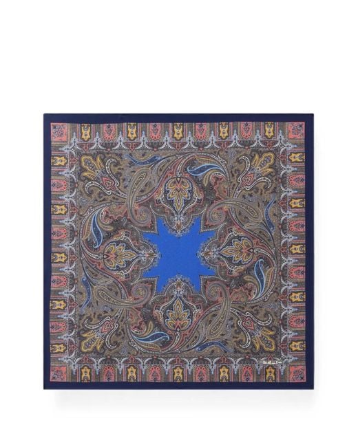 Etro Gray Geometric Paisley-Print Pocket Square for men