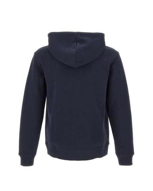 EA7 Blue Logo-Patch Ribbed Hoodie for men
