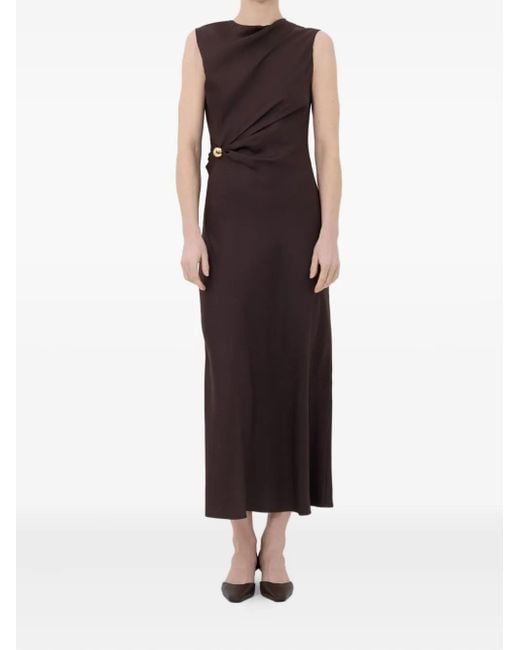 Loulou de Saison Brown Roan Draped Metal-Ornament Midi Dress