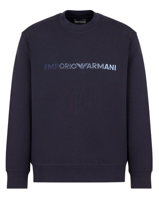 Emporio Armani Blue Logo-embroidered Crew-neck Sweatshirt for men