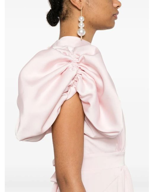 Vestido midi de satén con manga farol ROTATE BIRGER CHRISTENSEN de color Pink