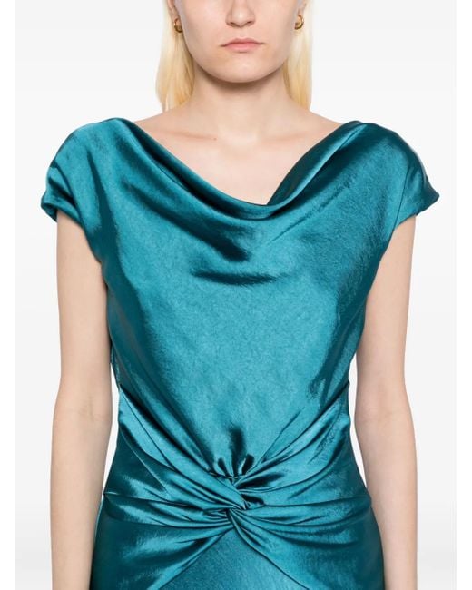 Amsale Blue Hammered Gathered Dress