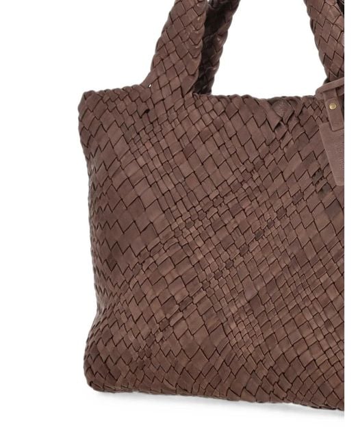 VISONA Brown Esmeralda Woven Leather Tote Bag