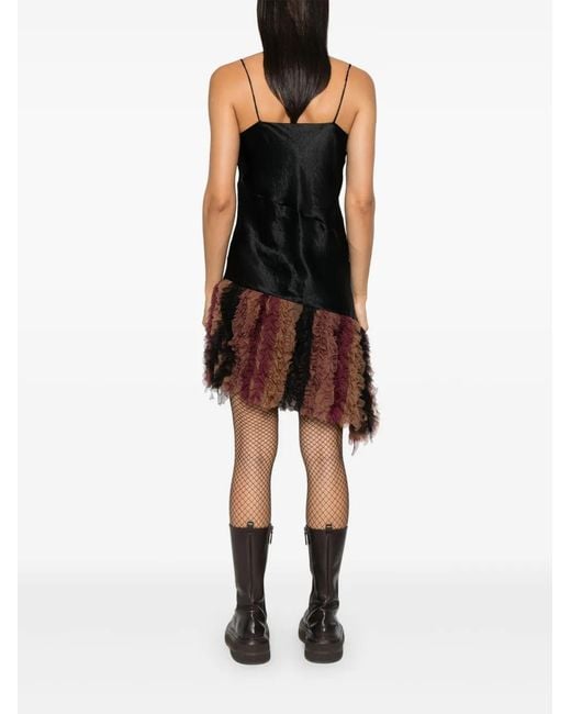 Song For The Mute Black Chiffon-Detail Slip Dress