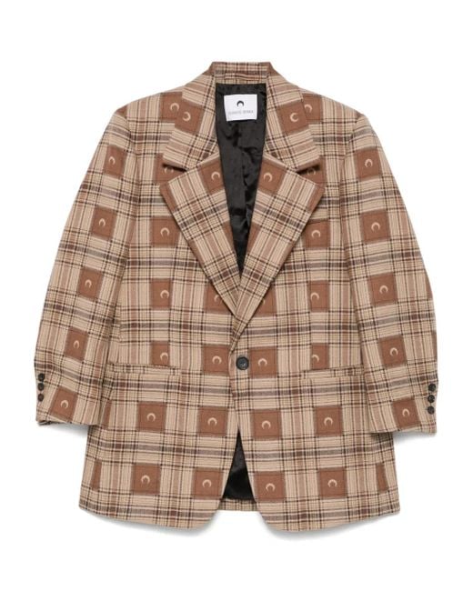 MARINE SERRE Brown Moon-Checked Jacquard Blazer