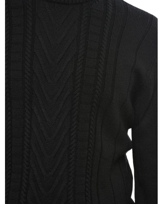 Paolo Pecora Black Cable-Knit Turtleneck Sweater for men