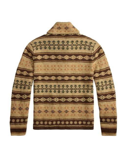 RRL Brown Patterned Shawl-Collar Cardigan for men