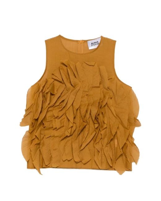 Alpha Studio Natural Ruffled Top