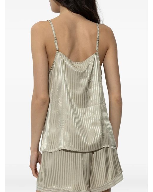Hanro Natural Striped Lace-Trim V-Neck Top