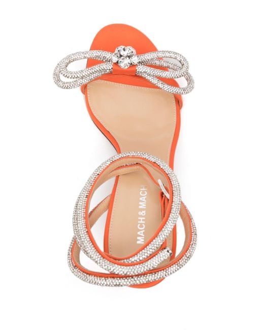 Mach & Mach Pink Double Bow 95 Mm Sandals In Orange Satin With Crystals