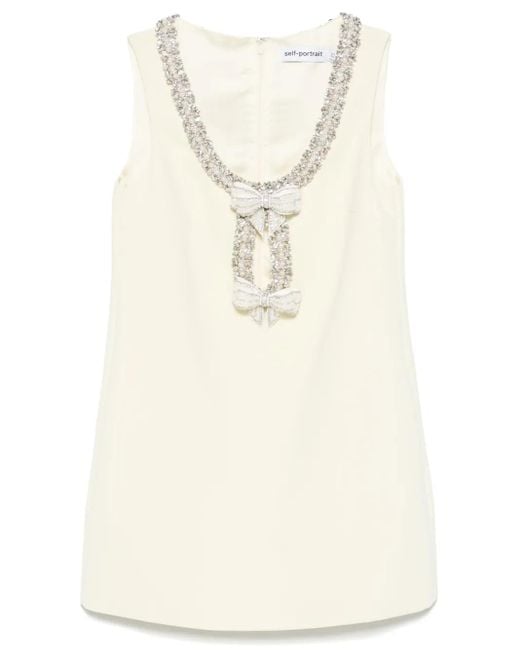 Self-Portrait Zelfportret Crêpe Mini -jurk Met Boog in het White