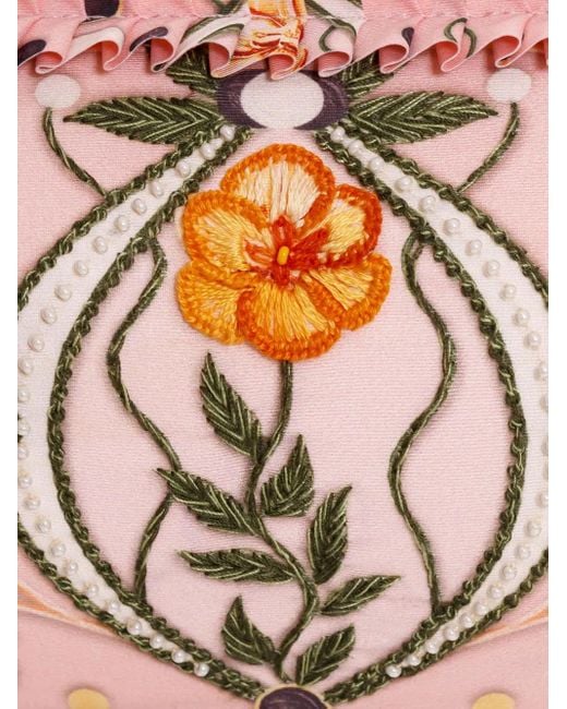 Agua Bendita White Nopal Lunar Floral-Embroidered Bikini Bottom