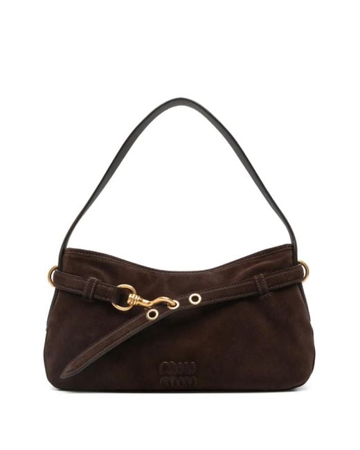 Miu Miu Black Wildleder-Schultertasche mit Hakenverschluss