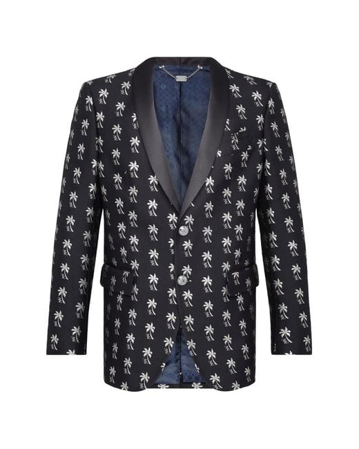 Billionaire Blue Blazer À Simple Boutonnage Et Motif De Palmiers for men