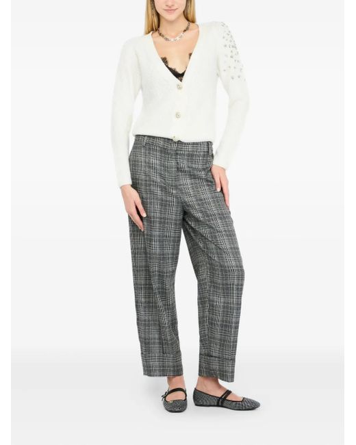 Liu Jo White Textured Sweater With Deep V-Neckline And Embellished Shoulder