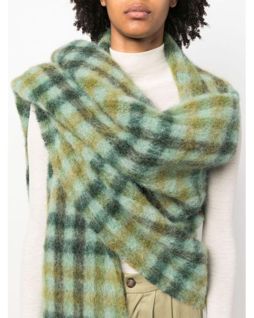 Marni Green Cut-out Detail Checked Scarf