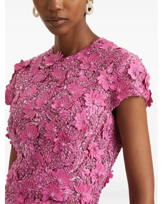 Oscar de la Renta Pink Sequin-Embellished Raffia Mini Dress