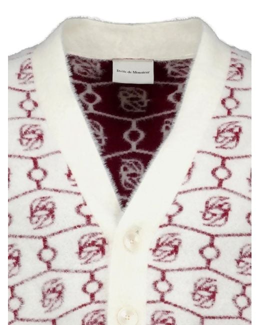 Drole de Monsieur White D Miroir Monogram-Jacquard Cardigan for men
