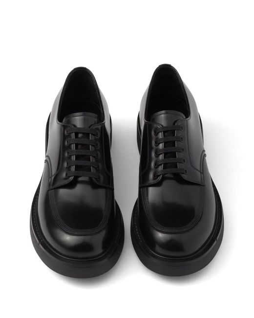 Prada Black Brushed Leather Derby Shoes for men
