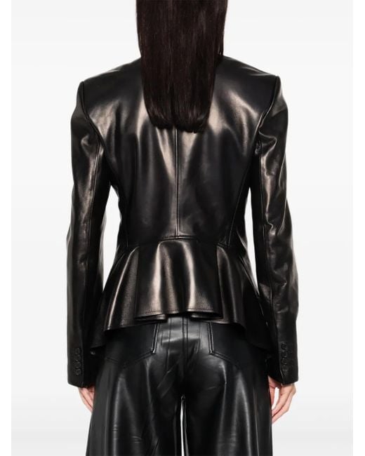 Alexander McQueen Black Single-Breasted Calfskin Leather Jacket