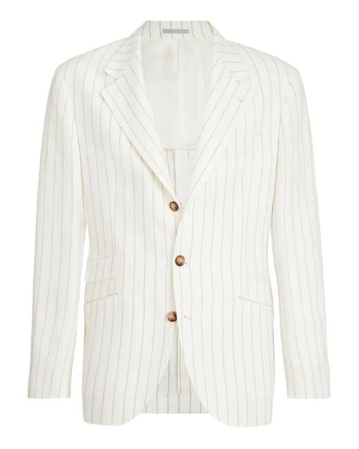 Brunello Cucinelli White Striped Blazer for men