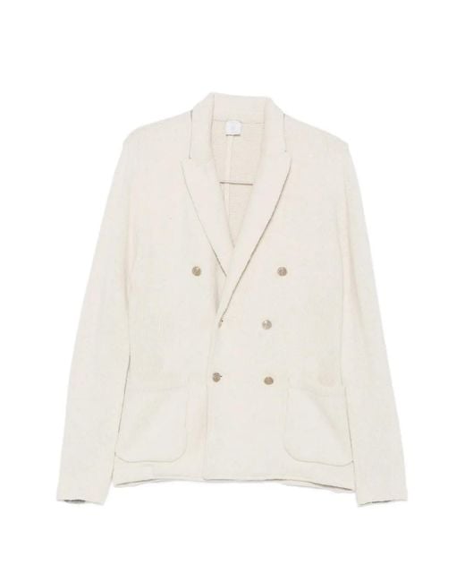 Eleventy White Double-Breasted Knitted Jacket for men