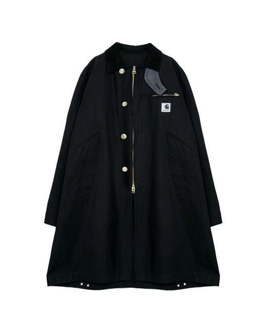 Carhartt Black X Sacai Duck Coat Logo Trench Coat for men