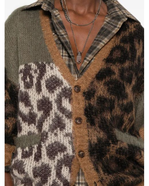 R13 Brown Leopard-Pattern Cardigan