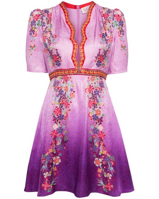 Robe courte Tabitha à fleurs Saloni en coloris Purple