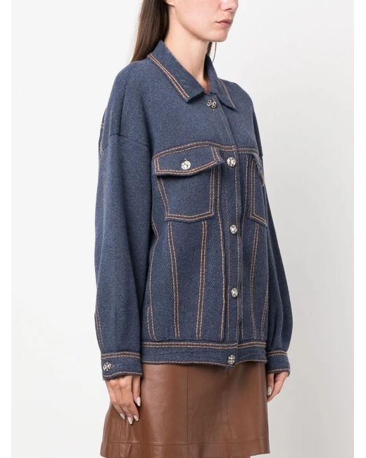 Barrie Blue Contrast-Stitching Denim-Effect Jacket