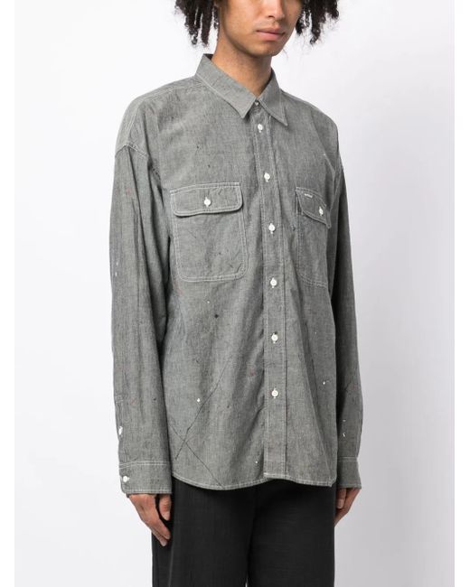 Visvim Gray Logo-Print Paint-Splatter Shirt for men