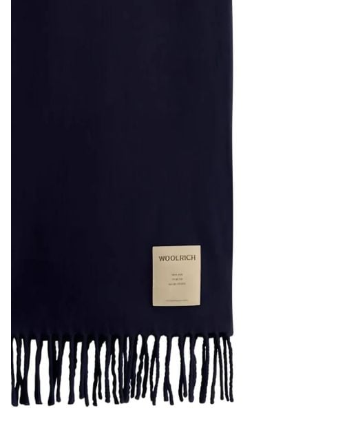 Woolrich Blue Logo-Patch Fringed Scarf for men