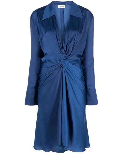 Zadig & Voltaire Blue Rozo Twisted V-Neck Midi Dress