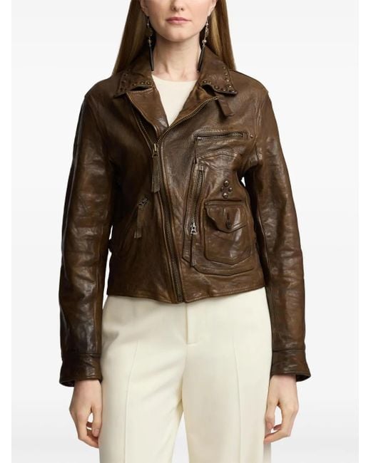 Veste Andrea Distressed En Cuir Ralph Lauren en coloris Brown