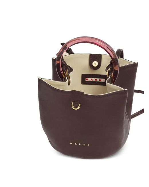 Marni Brown Leather Pannier Bucket Bag