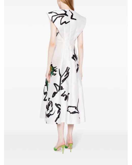 Philosophy Di Lorenzo Serafini White Punk Flowers Satin-Finish A-Line Dress
