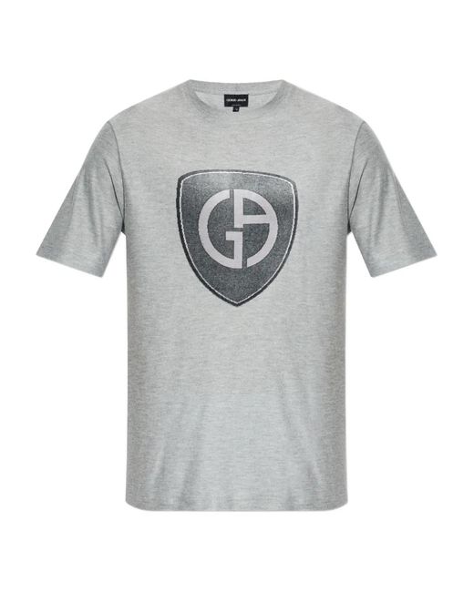 Giorgio Armani Gray Logo-Detailed Crewneck T-Shirt for men